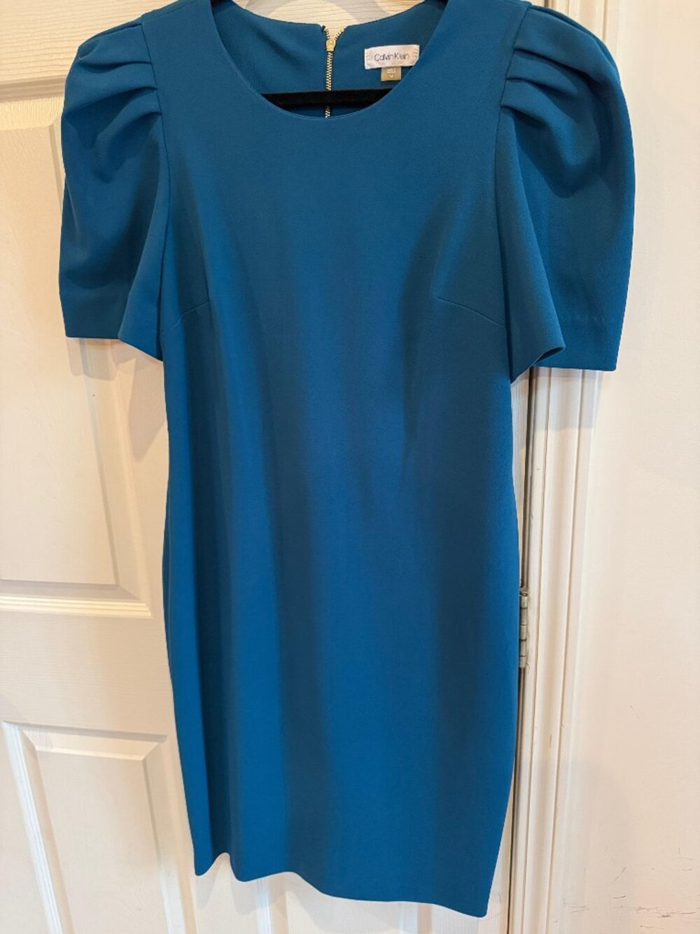 Calvin Klein Teal Blue Puff Sleeve Sheath Dress